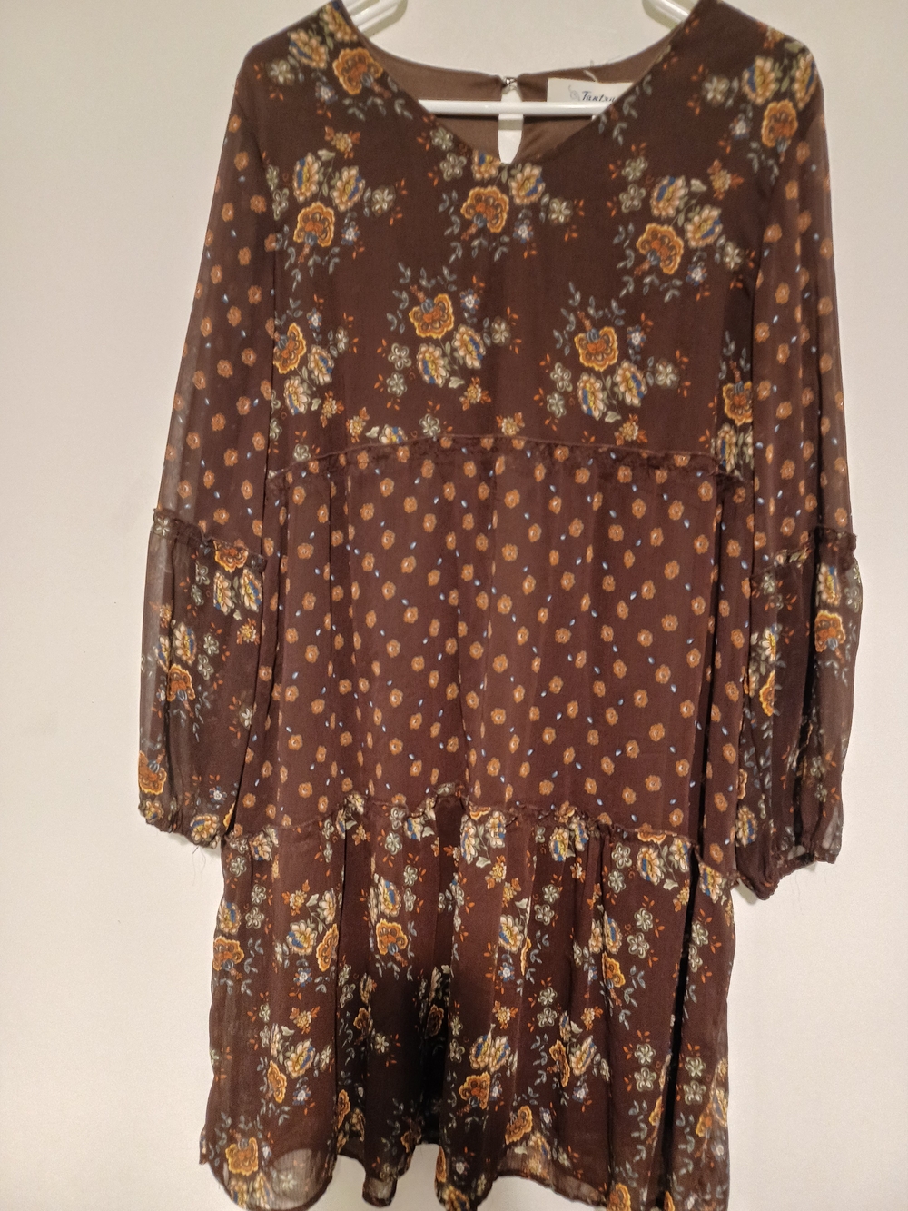 Brown Floral Tiered Boho Dress -